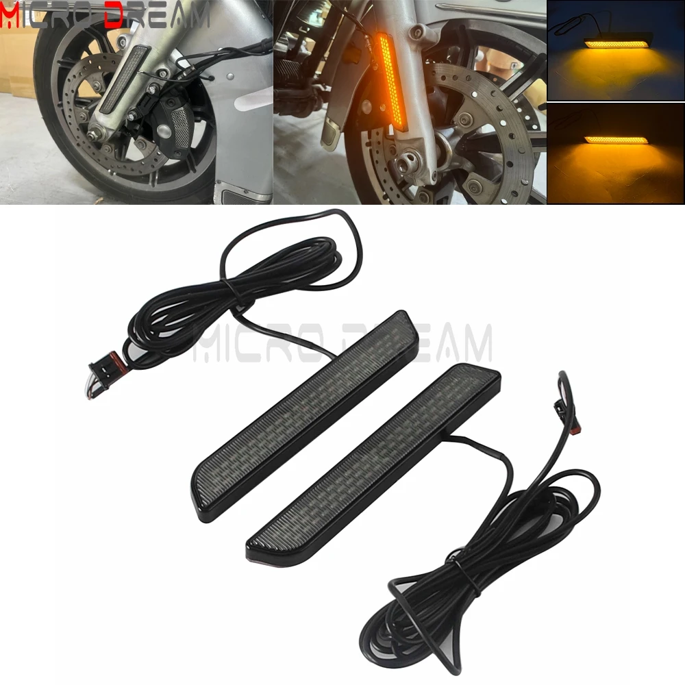 For Harley Touring Street Electra Road Tri Glide Road King 2014-UpMotorcycle Front LED Flush Fork Turn Signal Light Running Lamp
