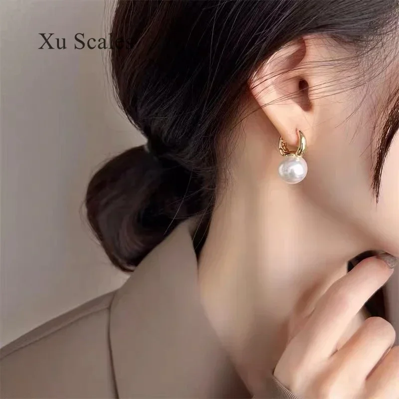 Sterling Silver Golden Pearl Earrings 8-10mm Strong Light Natura LFreshWater Edison Round Fashion Simple Jewelry for Women Gifts