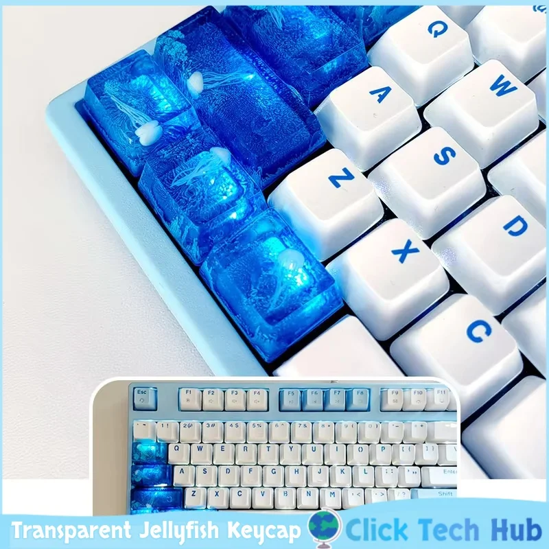 

Прозрачная медуза, колпачок для клавиш Crystal Ocean Foam Blue, сделай сам, милая OEM-высота, механическая клавиатура, колпачок для клавиш Esc Tab Ait.Win.Ctrl Key Cap