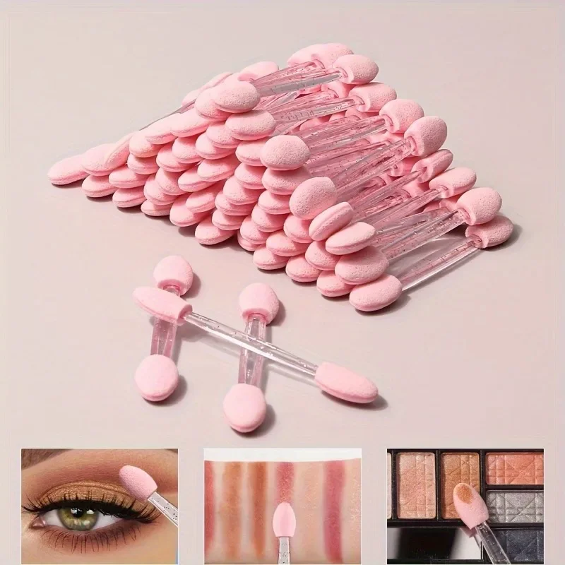 50 Stück Augen-Einweg-Lidschattenstift mit doppeltem Kopf, doppelseitiger Augen-Make-up-Applikator, kurzer Schwamm, Lidschatten-Applikator