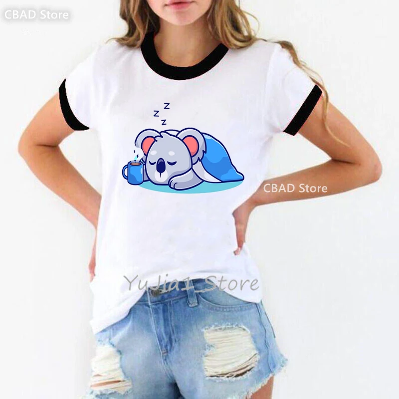 

Kawaii Koala Bear Love Boba Print Tshirt Women Clothes 2024 Lovely Boba/Axolotl /Pig T Shirt Female Summer Tops Tee Shirt Femme