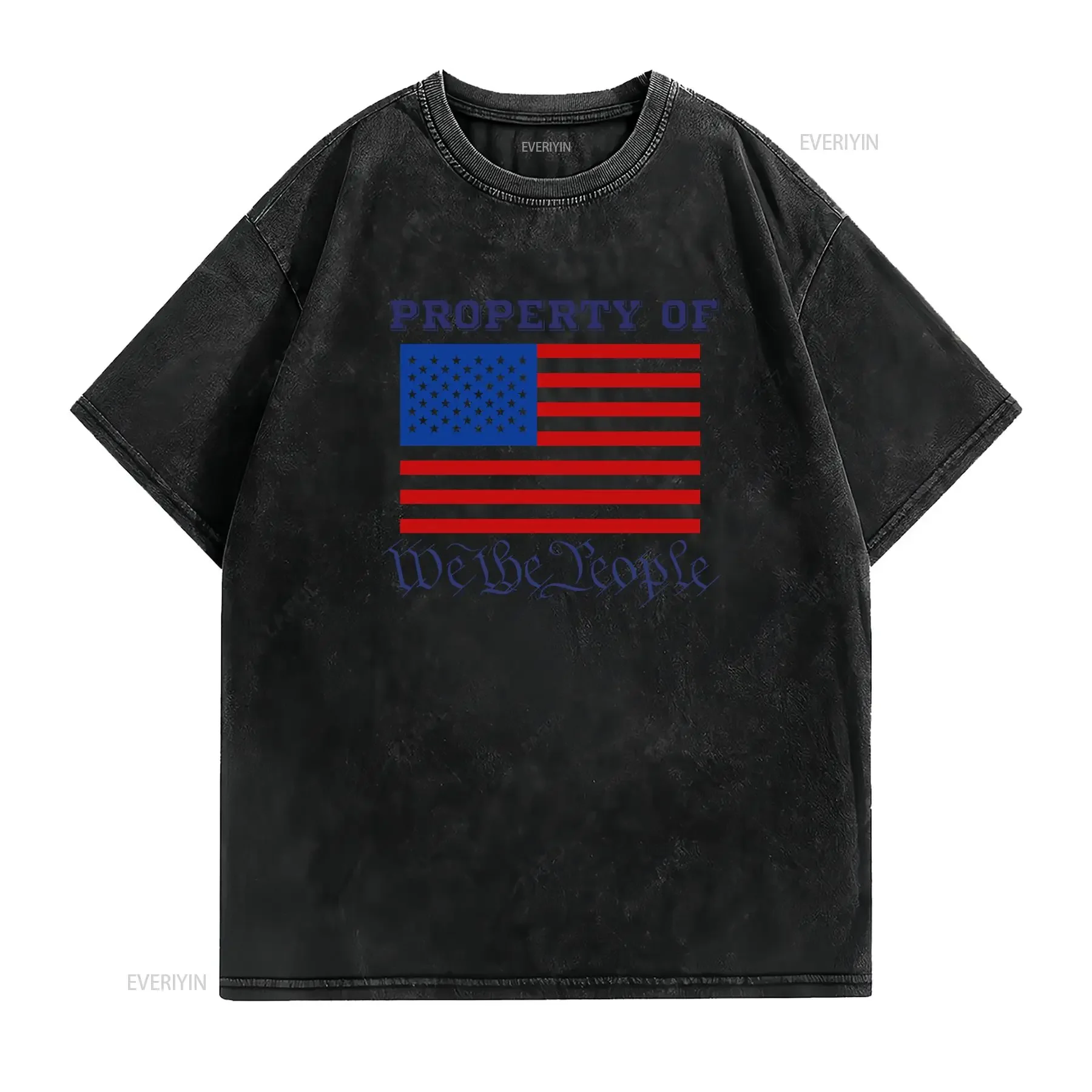 Property of We The People American Flag T Shirt Patriotic vintage Washed graphic Comfortable Soft homme Versatile Stretched