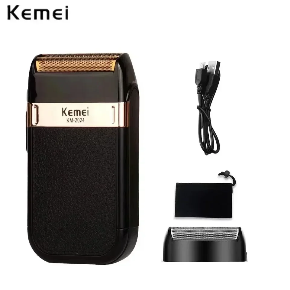 Kemei KM-2024 Electric Shaver Professional USB Rechargeable Men's Electric Shaver Leather Shell Waterproof Beard Trimmer Shaver