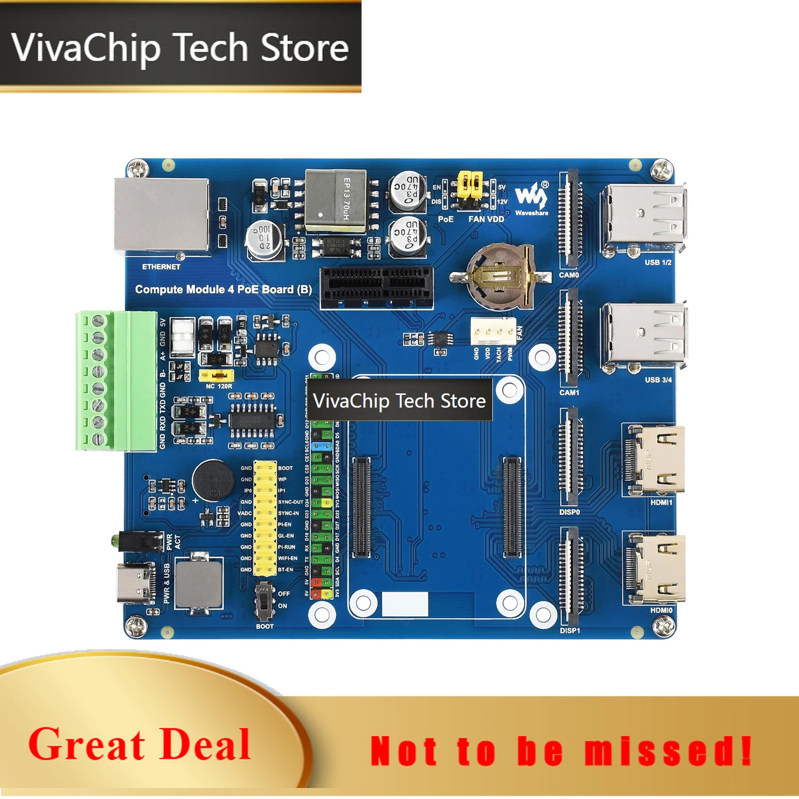 Raspberry Pi 4 8Gb Ram Kit - VivaChip TechCM4 IO Board POE RS485