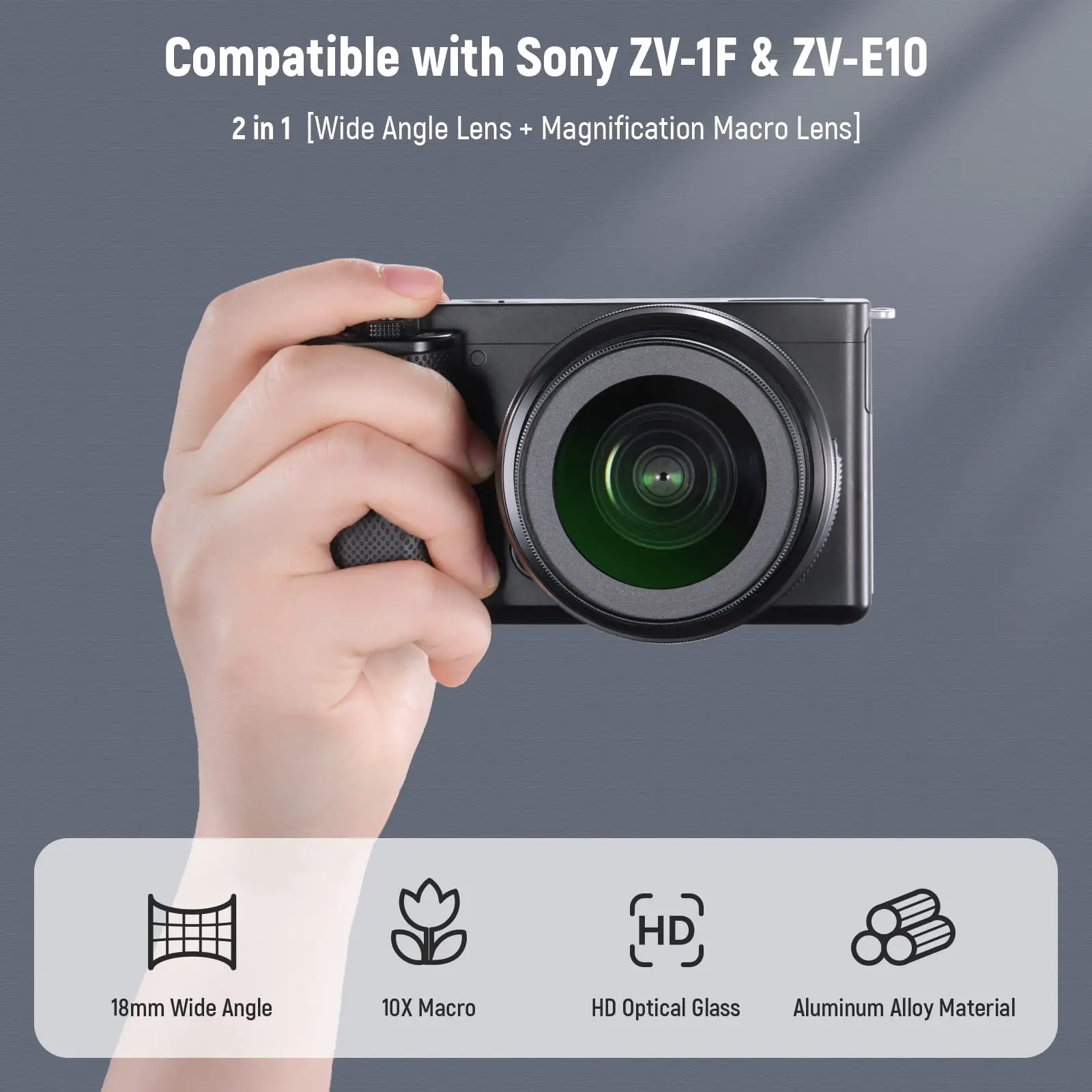 NEEWER 40,5 мм HD широкоугольный объектив для Sony ZV-1F A5000 A6000,2 в 1 18 мм широкоугольный и 10x Макро дополнительный адаптер для объектива