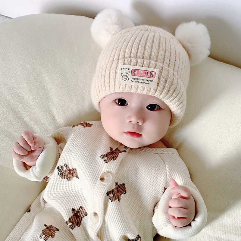 Solid Color Wool Knitted Bonnet Bebe Newborn Baby Hat Pompom Cute Winter Hat For Kids Boys Girls Children Warm Beanie Cap 0-3Y