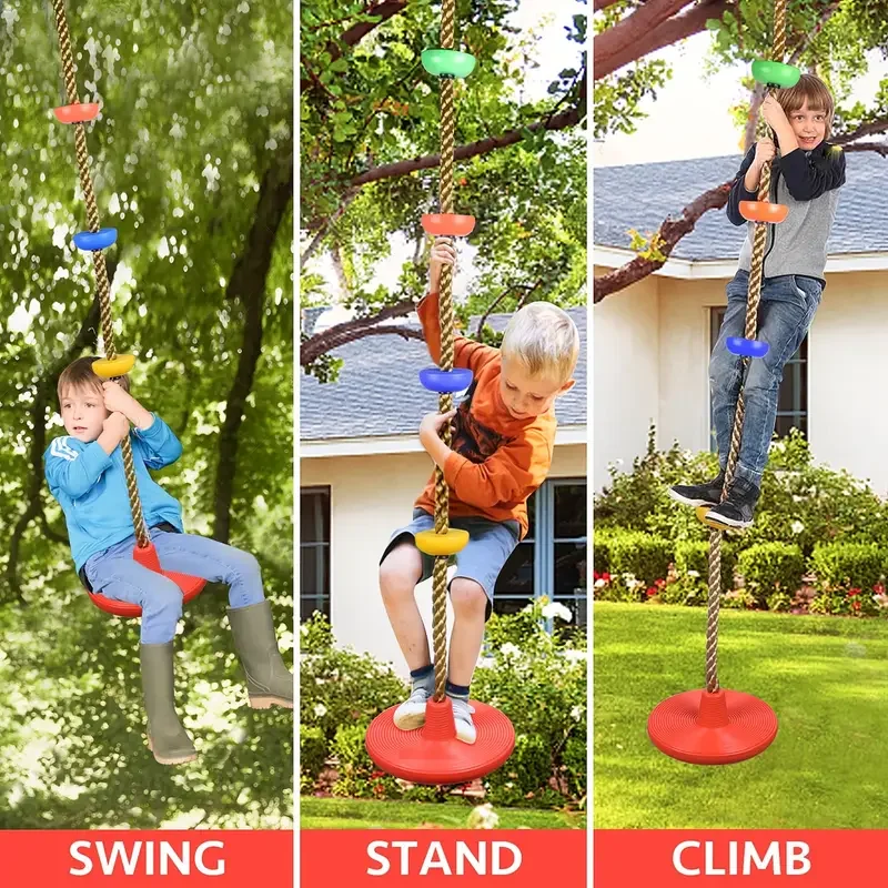 Climbing Rope Tree Swing With Climbing Rope And Platforms Disc Swing Seat With Hanging Strap And Snap Hook For Kids Outdoor Play