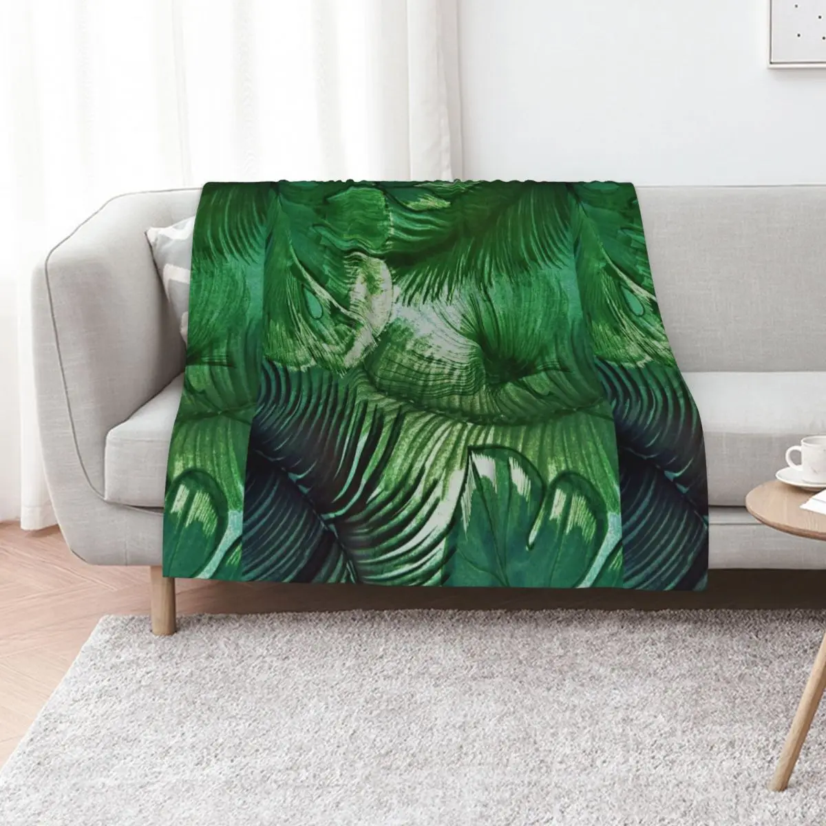 

VIVID EMERALDTEAL GREEN TROPICAL YUCCA LEAVES BOTANICAL PRINT Throw Blanket manga Sofas Nap Blankets