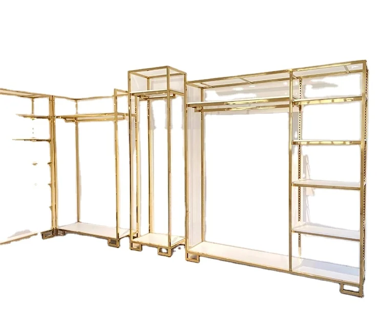 Retail Boutique Gold Wall Mounted T Shirt Clothes Clothing Store Stand Rack Display System