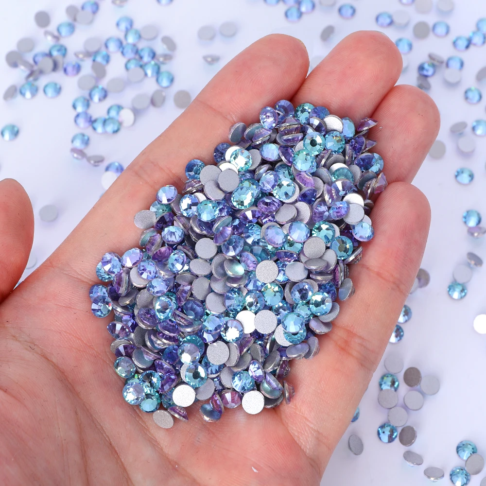 Wholesale SS6-SS30 Blue Fairy Glass Flatback Rhinestone Glitter Round Glue On Stones for DIY Nail Art Clothes Decoration