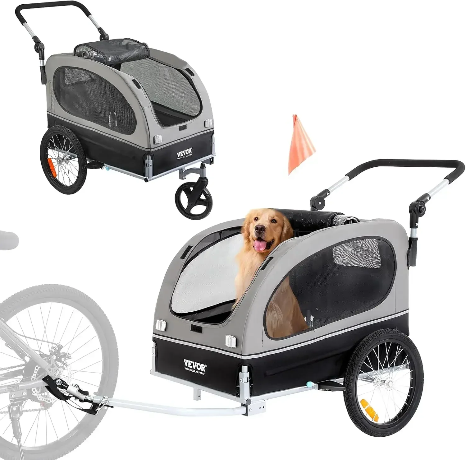 

Dog Bike Trailer, Supports up to 88 lbs, 2-in-1 Pet Stroller Cart Bicycle Carrier