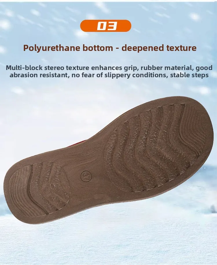 Damen-Winterstiefel, zum Hineinschlüpfen, mit Fleece gefüttert, knöchelhohe Stiefeletten, dicke, rutschfeste Plateausohle, warme, bequeme Baumwollschuhe für Mütter und ältere Menschen. – Detail 5
