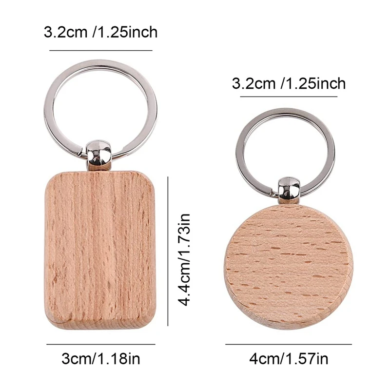 Porte-clés en bois vierge avec anneau inachevé, gravure sur bois, porte-clés personnalisés, accessoires de bricolage, 20 pièces