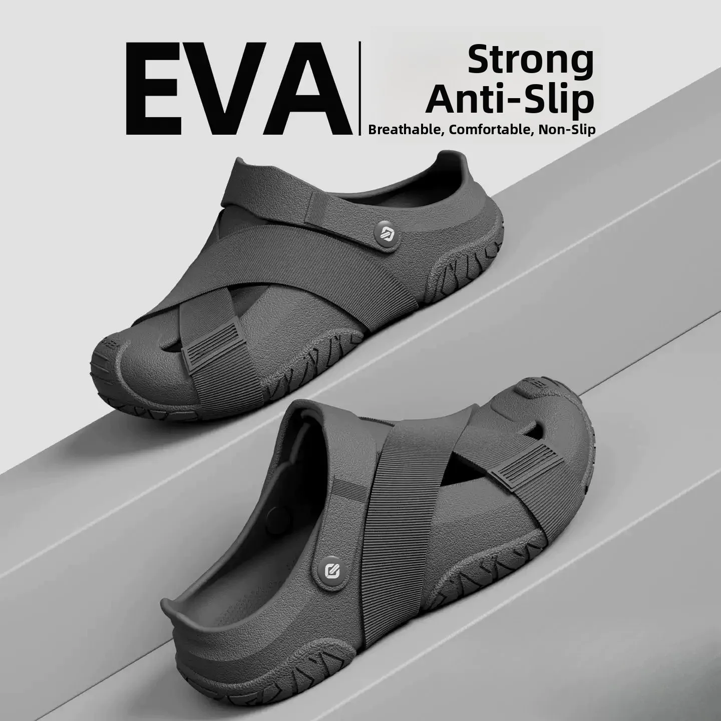 Men's Thick Bottom Sandals Full Coverage Outdoor Sports Waterproof Breathable Summer Slip-On Stream Trudging Beach Shoes