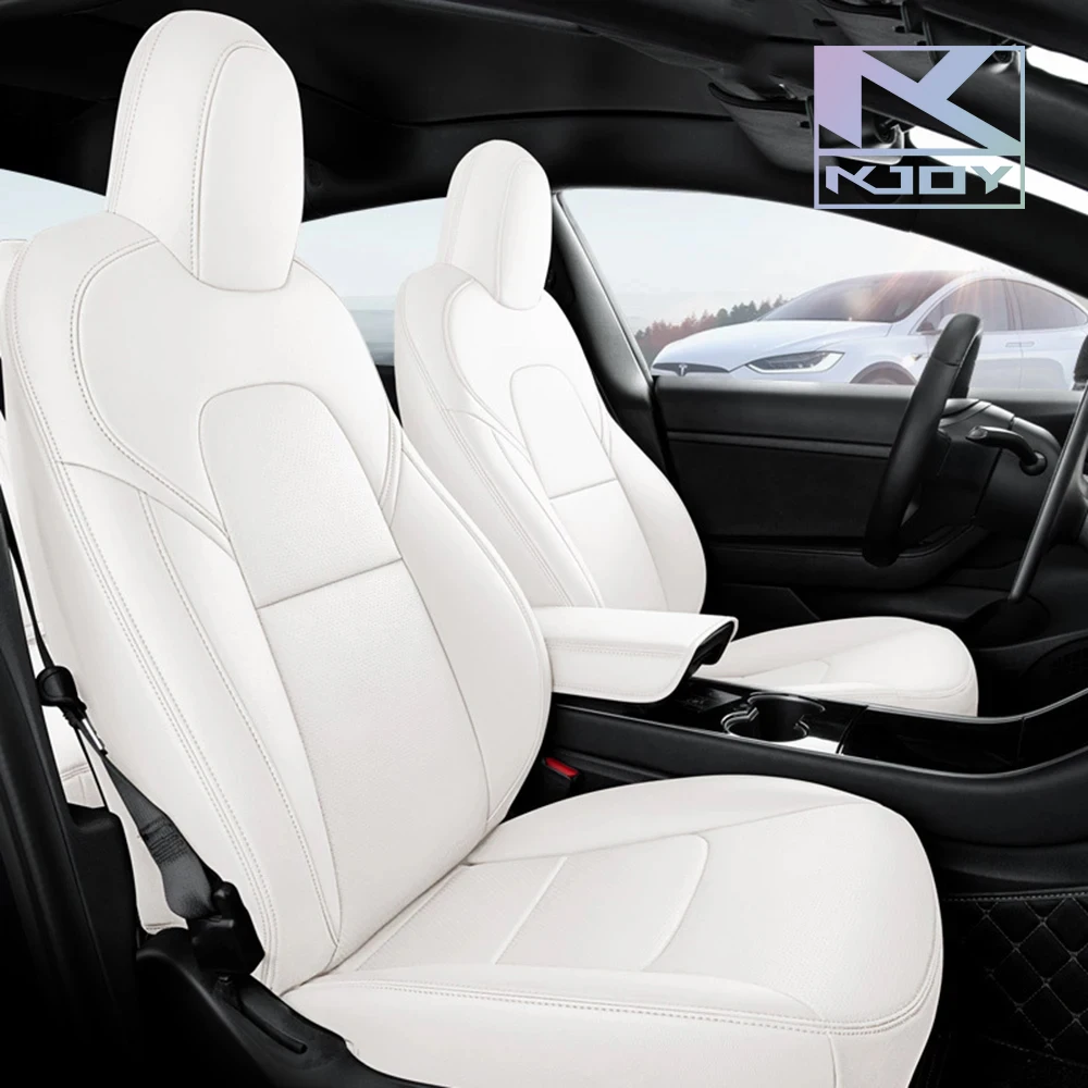 

Universal Leather Seat Cover Set White Four Season Car Seat Protection Used For Tesla Model 3 Y Interior Accessories