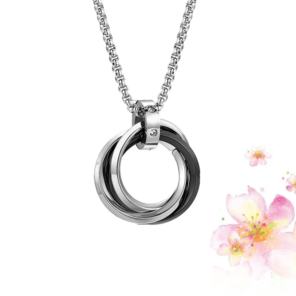

1Pcs Fashion Titanium Steel Tricyclic Necklace Black Ring Durable Clavicle Chain Pendant Stylish Neck Accessories