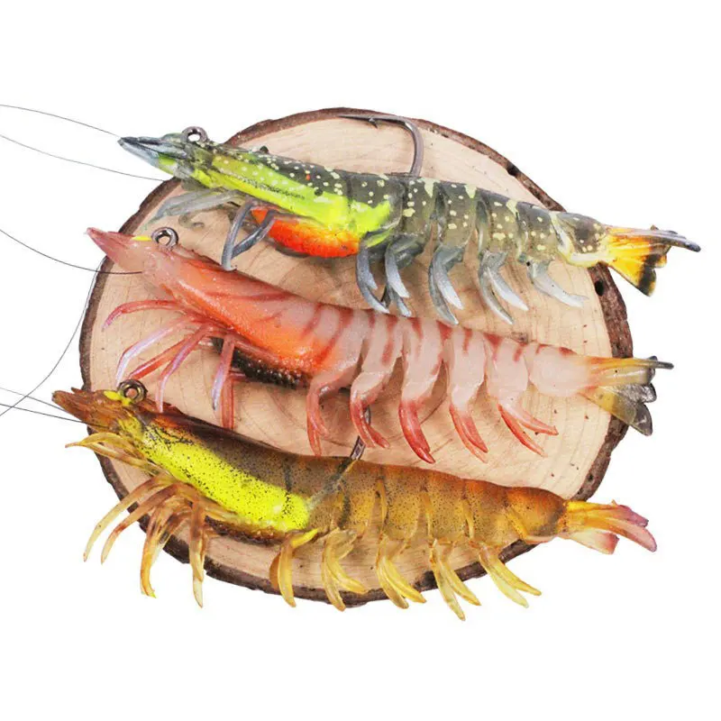 Wholesale Luer Soft Lure Soft Shrimp Prawn Luminous Lure Pack Lead Shrimp Bait Luminous with Hook Bait3Only