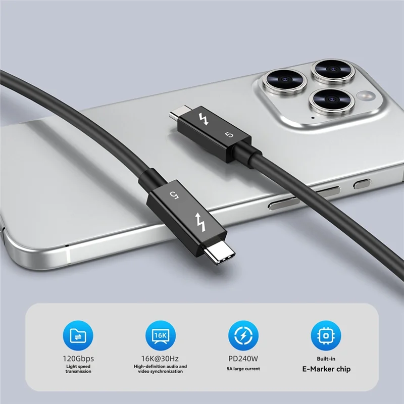 【Last-Chance!】240W PD For Thunderbolt 5 Type C Cable Fast Charging & 120Gbps High-Speed Data USB-C Full-Function Cable