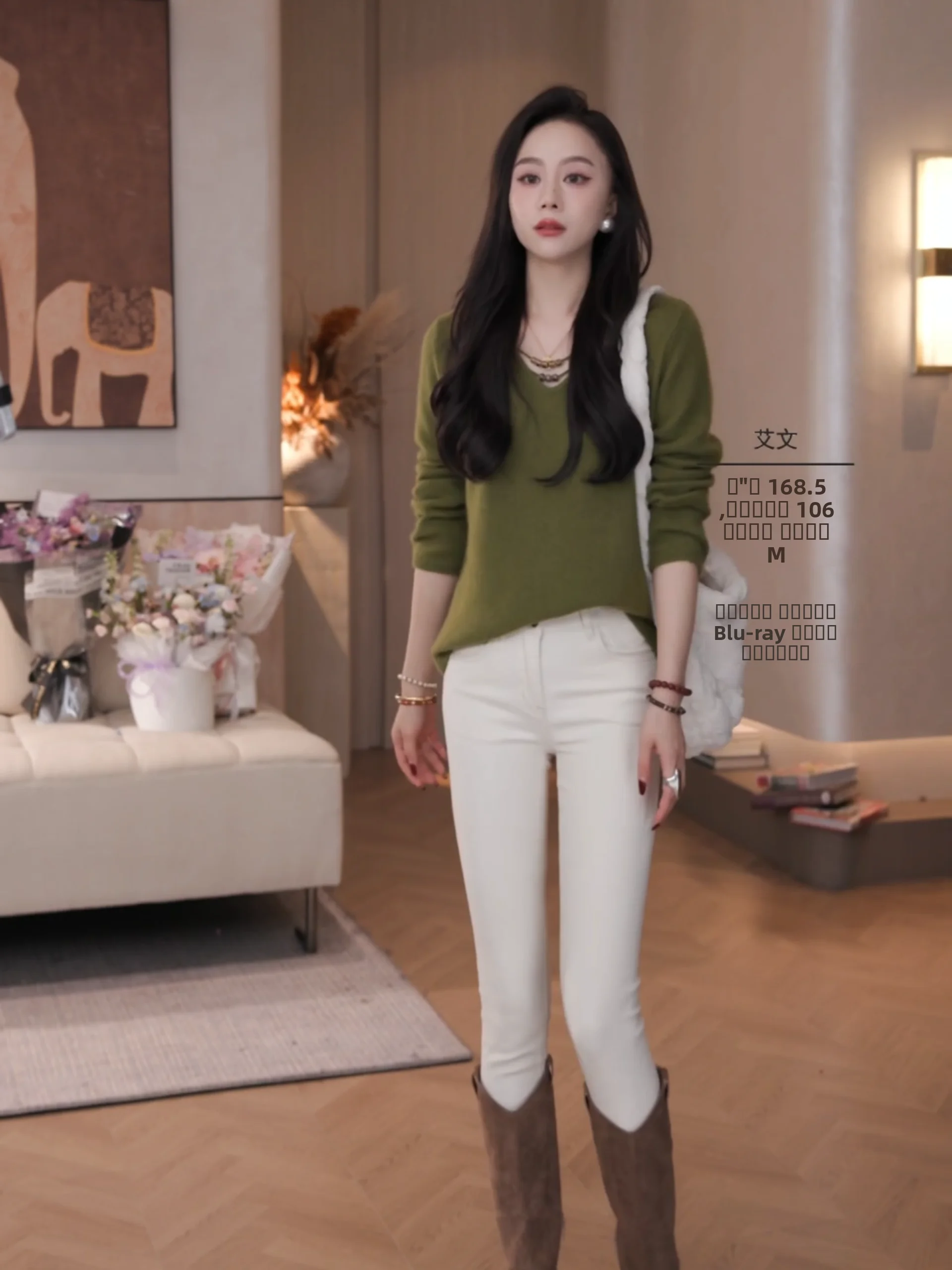 

Вязаный свитер Iris Camere из кроличьей шерсти с жемчужной цепочкой, женский повседневный, с длинным рукавом, V-образным вырезом, теплый, стандартный крой, шерстяной трикотаж