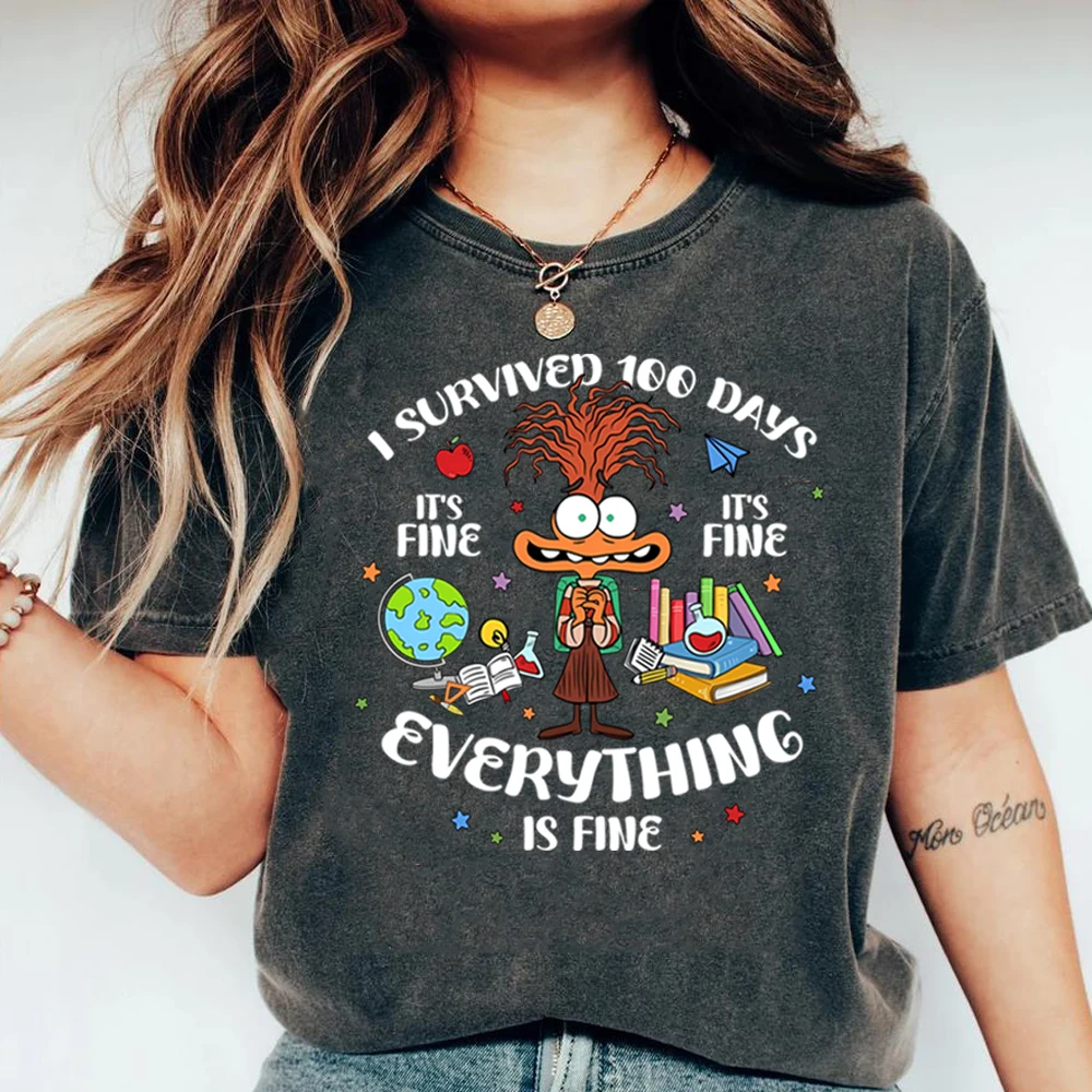 Je vais bien tout est bien chemise d'anxiété à l'envers T-Shirt chemises d'émotions d'anxiété 100 jours t-shirts pour enseignants hauts de retour à l'école