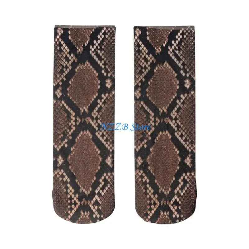 

T21F Leopard Print Nylon Short Ankle Socks for Parties or Casual Silk Socks