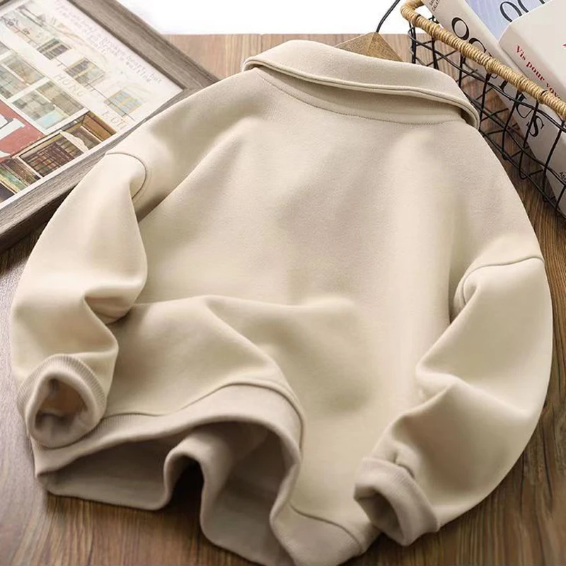 4 5 6 8 10 12 14 Years Boys Hoodies Autumn Spring New Solid Color Lapel Long Sleeve Sweatshirt For Teen Boys Casual Pullover