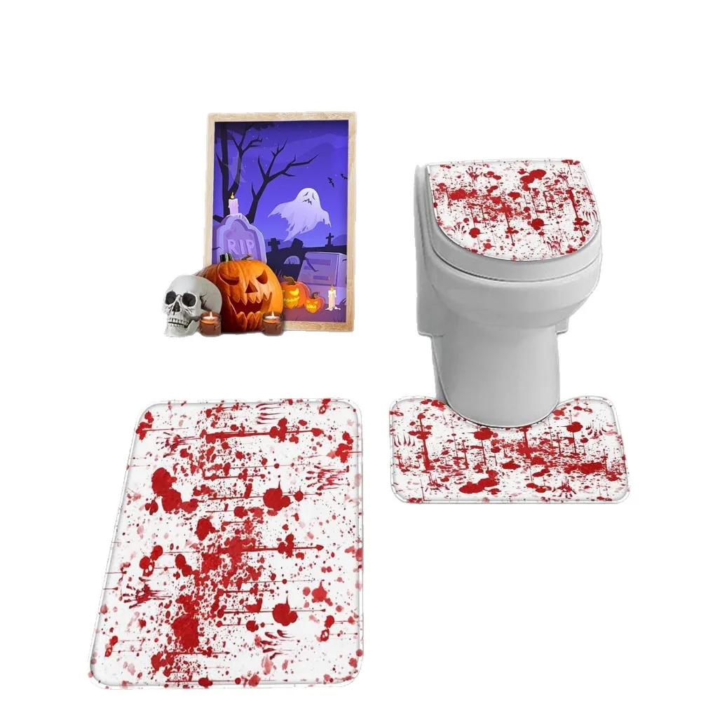 Blood Splatter Waterproof Bathroom Set Absorbent Anti-Slip Bath Mat U-Shaped 4 Piece Set Toilet Rug Bathroom