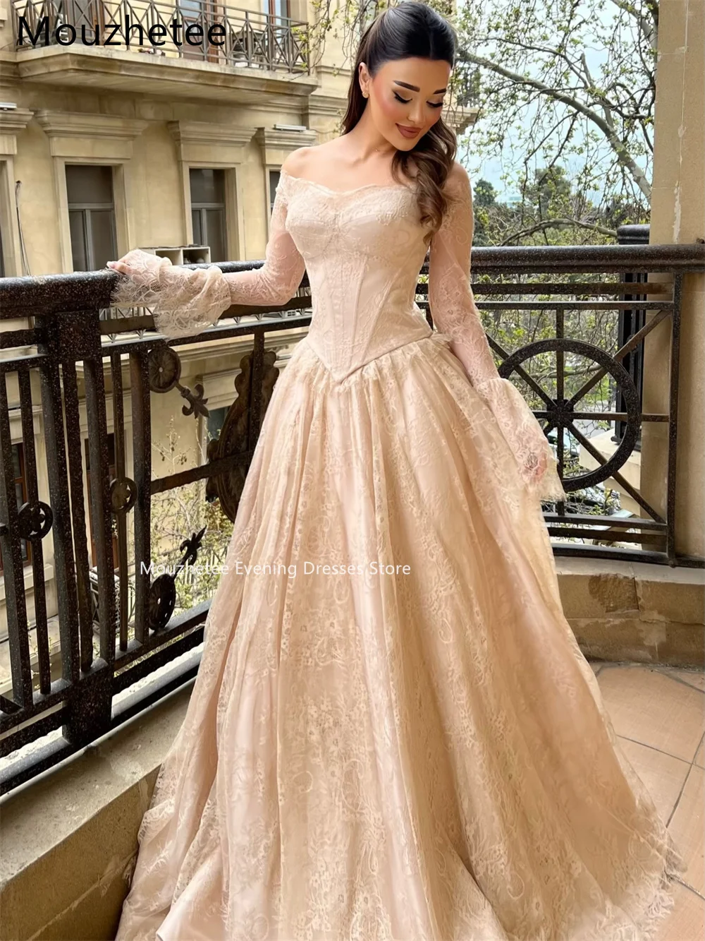 Mouzhetee Elegant A-Line Off The Shoulder Lace Evening Dresses Formal Party Gowns for Women Simple Prom Gown Customized 2026 4