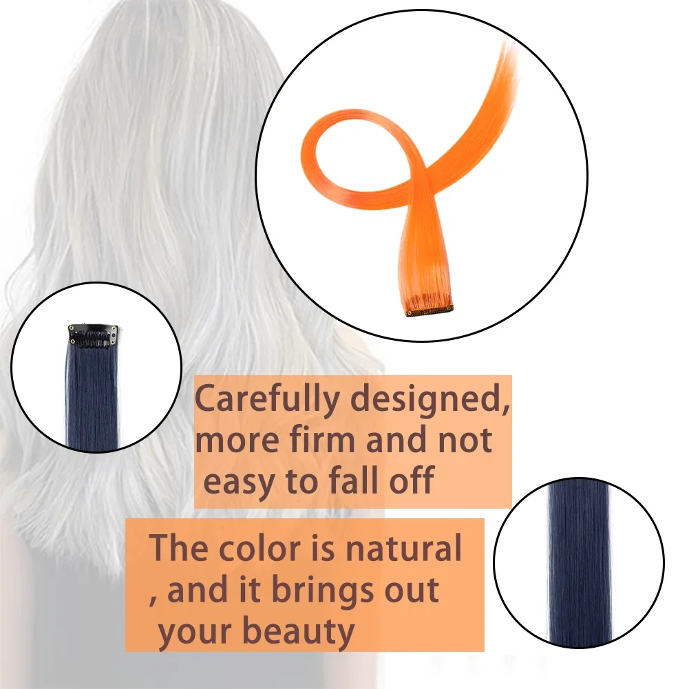 10개/팩 컬러 파티 하이라이트 클립 인 헤어 익스텐션 소녀용 18인치 옴버 컬러 스트레이트 헤어 합성 헤어피스