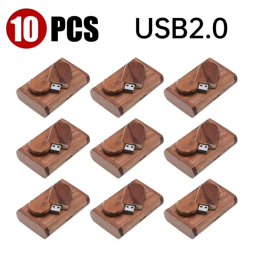 10 PCS LOT USB Flash Drives 128GB Wooden Box Pen Drive 64GB Free Custom Logo Memory Stick 32GB Photography Wedding Gifts