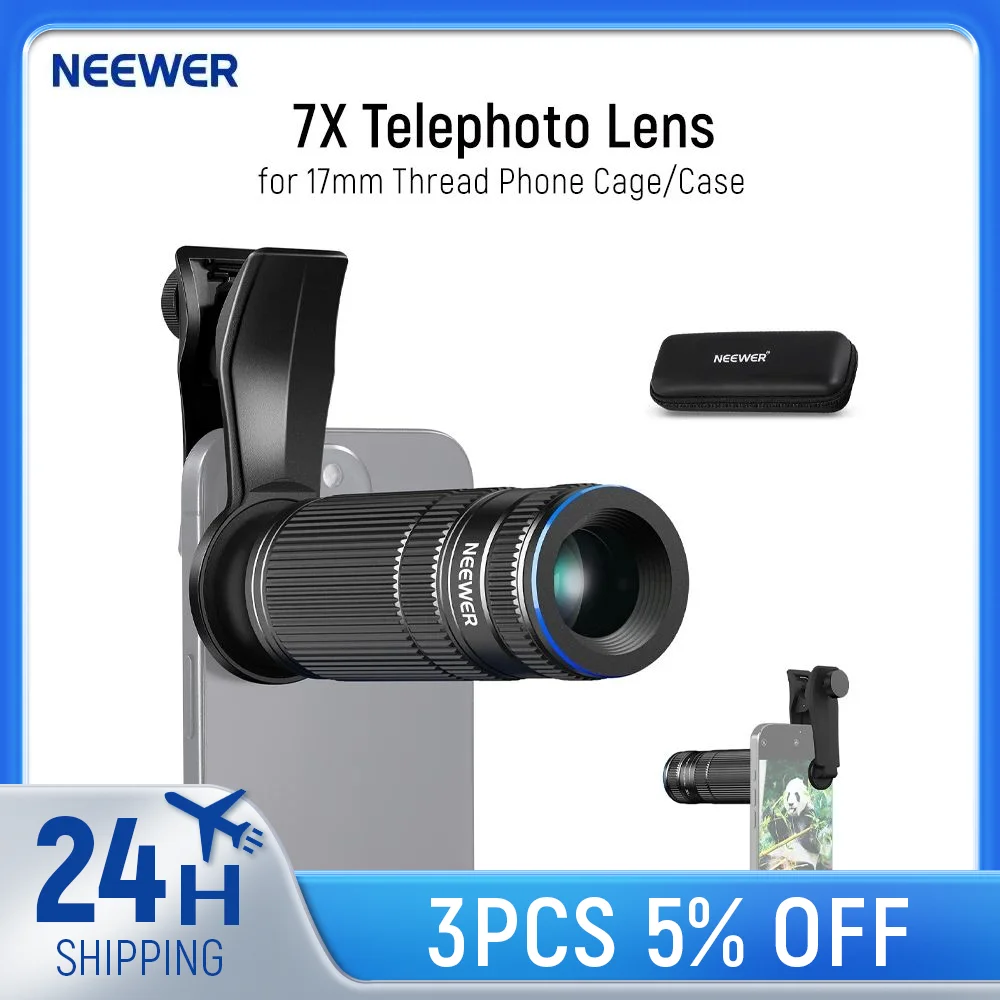 

NEEWER 7X Telephoto Lens with Phone Lens Clip For iPhone Samsung 7X Magnification Phone Lens for 17mm Thread Phone Cage/Case