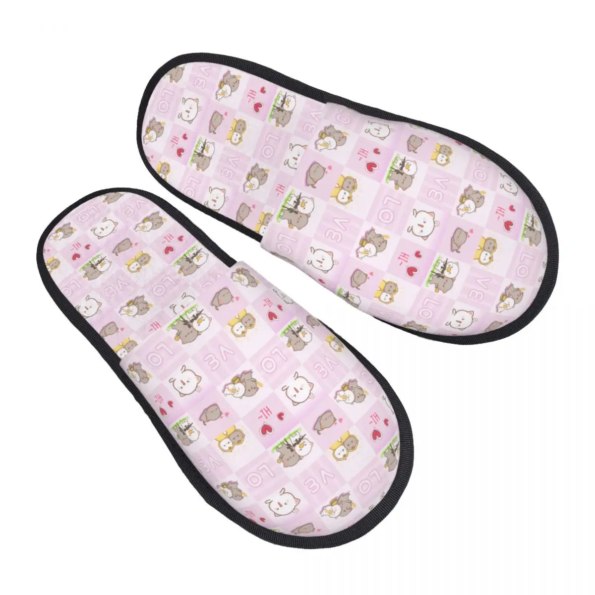 Custom Peach And Goma Guest Slippers for Bathroom Women Cartoon Mochi Cat House Slipper