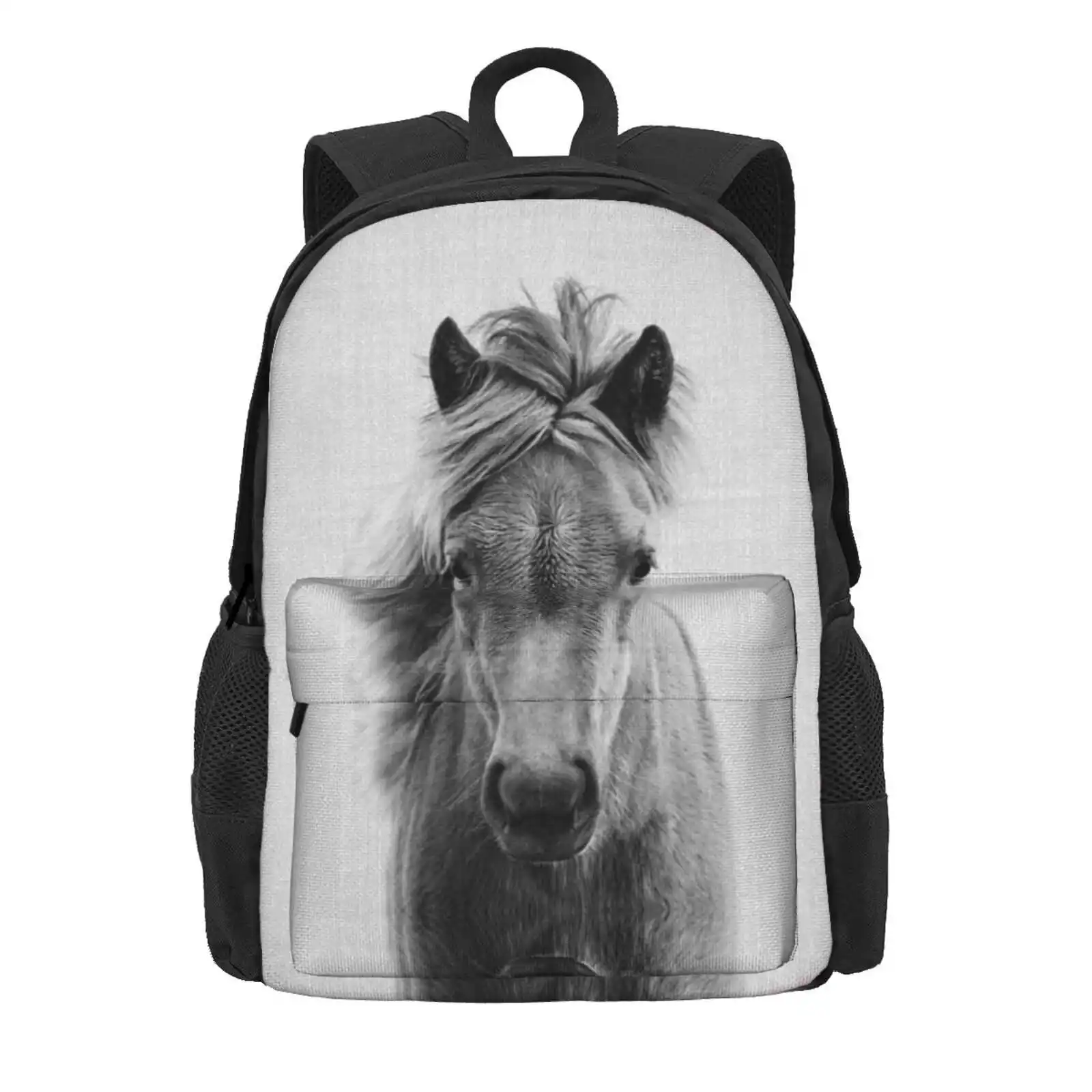 Horse - Black & White Hot Sale Schoolbag Backpack Fashion Bags Animals Peekaboo Wildlife Nursery Modern Minimalist Portrait