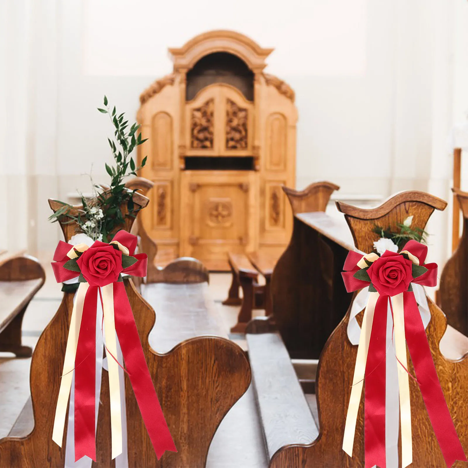 

Artificial Rose Wedding Car Decoration Rearview Mirror Door Handle Flower for Bridal Car Floral Bouquet Just Married Event