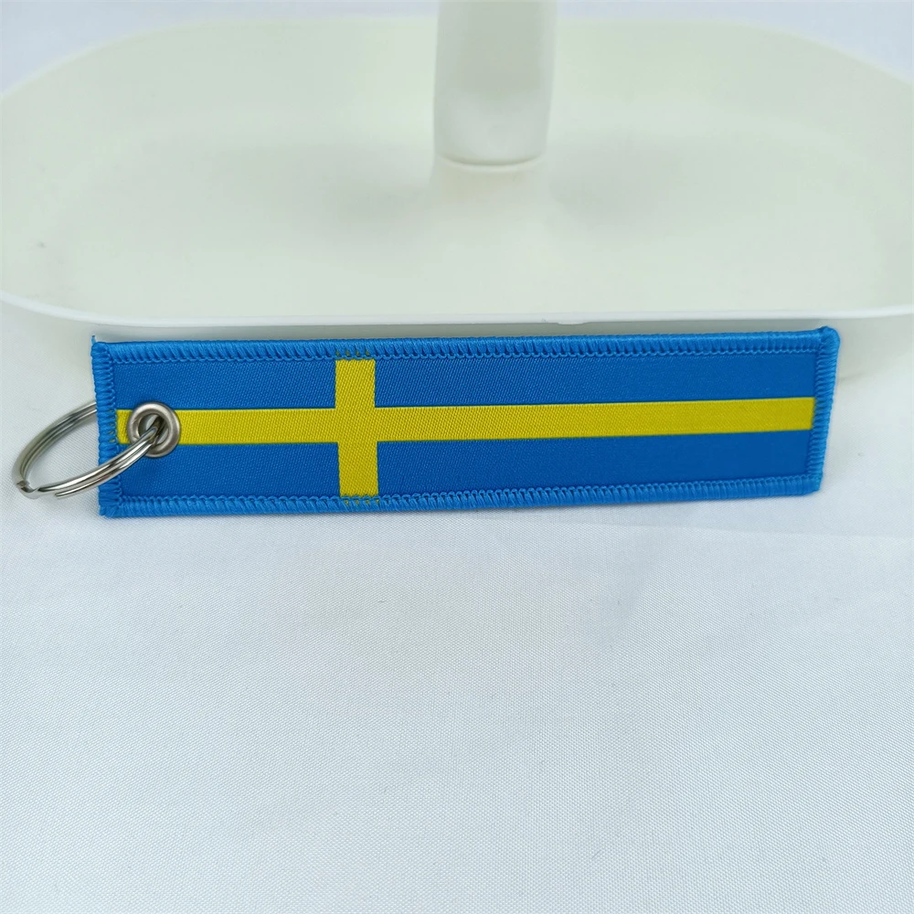 Swedish Flag Logo Car Keychain Alloy Keyring Nylon Woven Fabric Emblem Key Tags Auto Accessories Decorate Gatgets Fashion Gifts