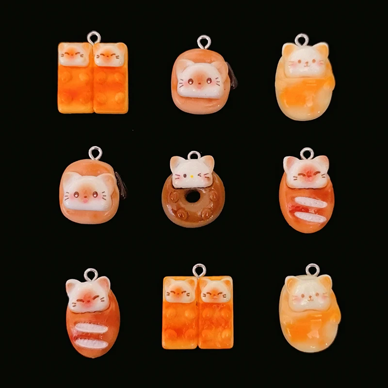 10 قطعة/الحزمة القط شكل دونات الخبز الراتنج السحر لطيف الغذاء القرط قلادة قلادة هريرة المفاتيح صنع المجوهرات DIY الإكسسوارات