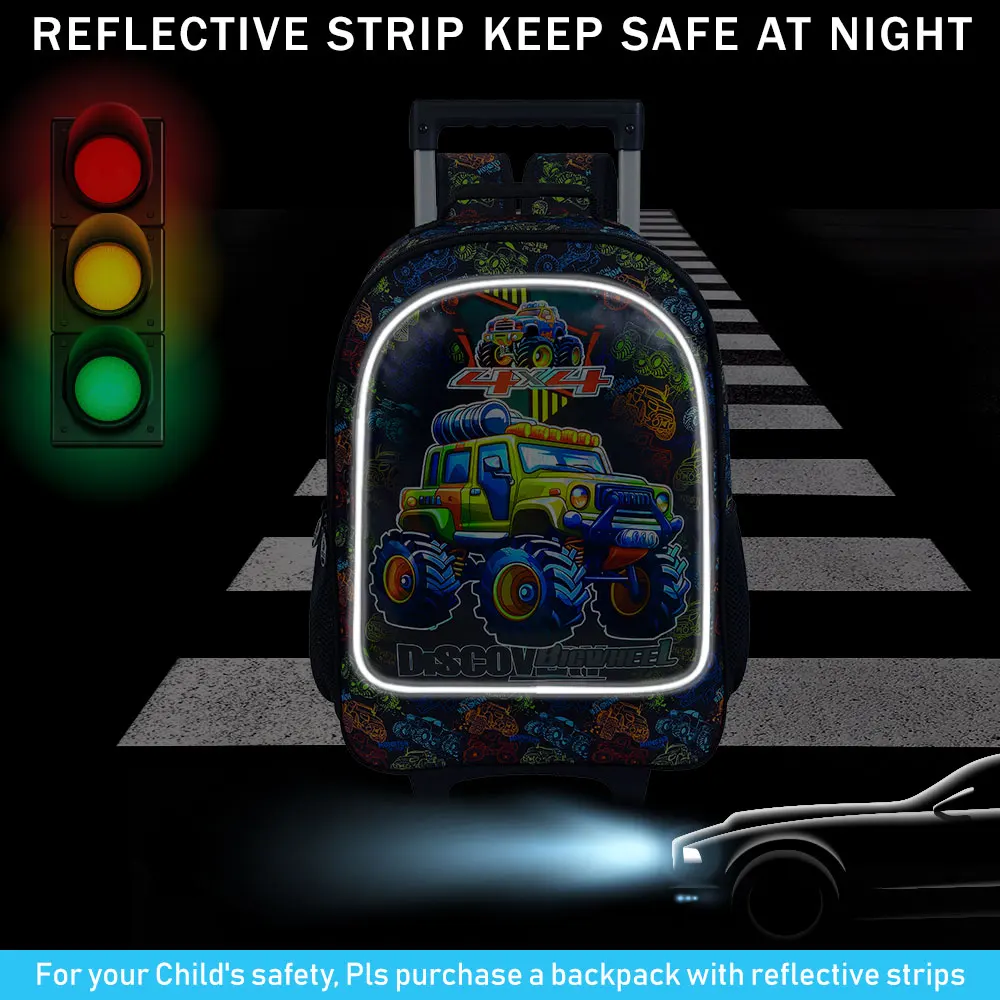 حقيبة ظهر دوارة مكونة من 3 قطع للفتيات والفتيان، حقيبة كتب بعجلات دوارة للأطفال، حقيبة مدرسية ابتدائية بعجلات مع حقيبة غداء #6