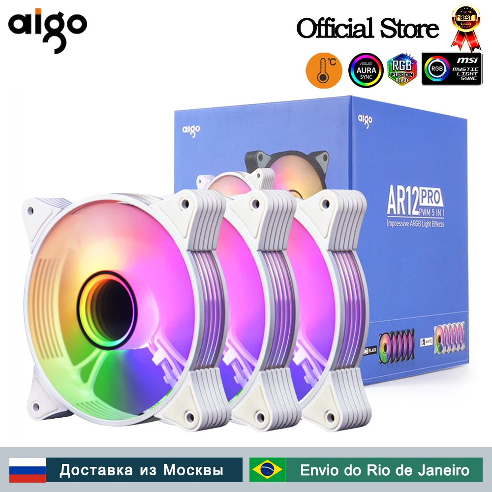 Aigo AR12PRO biały 120mm wentylator rgb 4pin PWM Wentylator chłodzący 3pin5v Unlimited space argb 12cm wentylator PC gamer Wentylator obudowy komputera