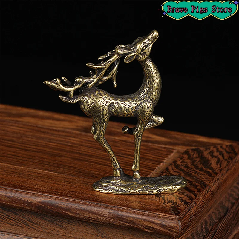 

Creative Office Desktop Tea Pet Mini Brass Sika Deer Jewelry Home Feng Shui Decorative Crafts