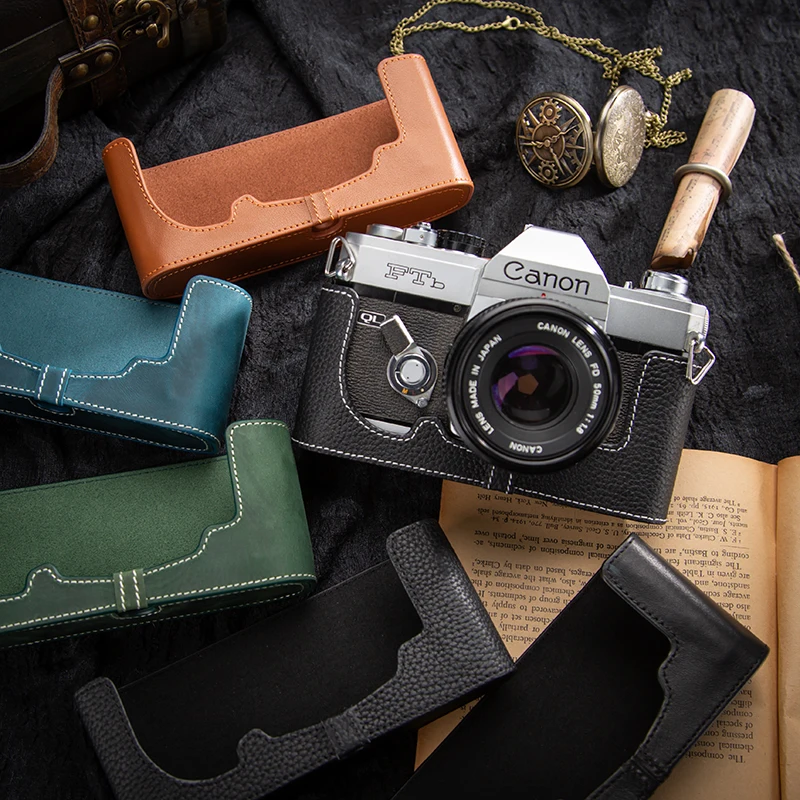 

Leather Camera Bag Protective Case For Canon FTb Case Handmade Genuine Real Leather Camera Half Cover Protective Case Cover Bag