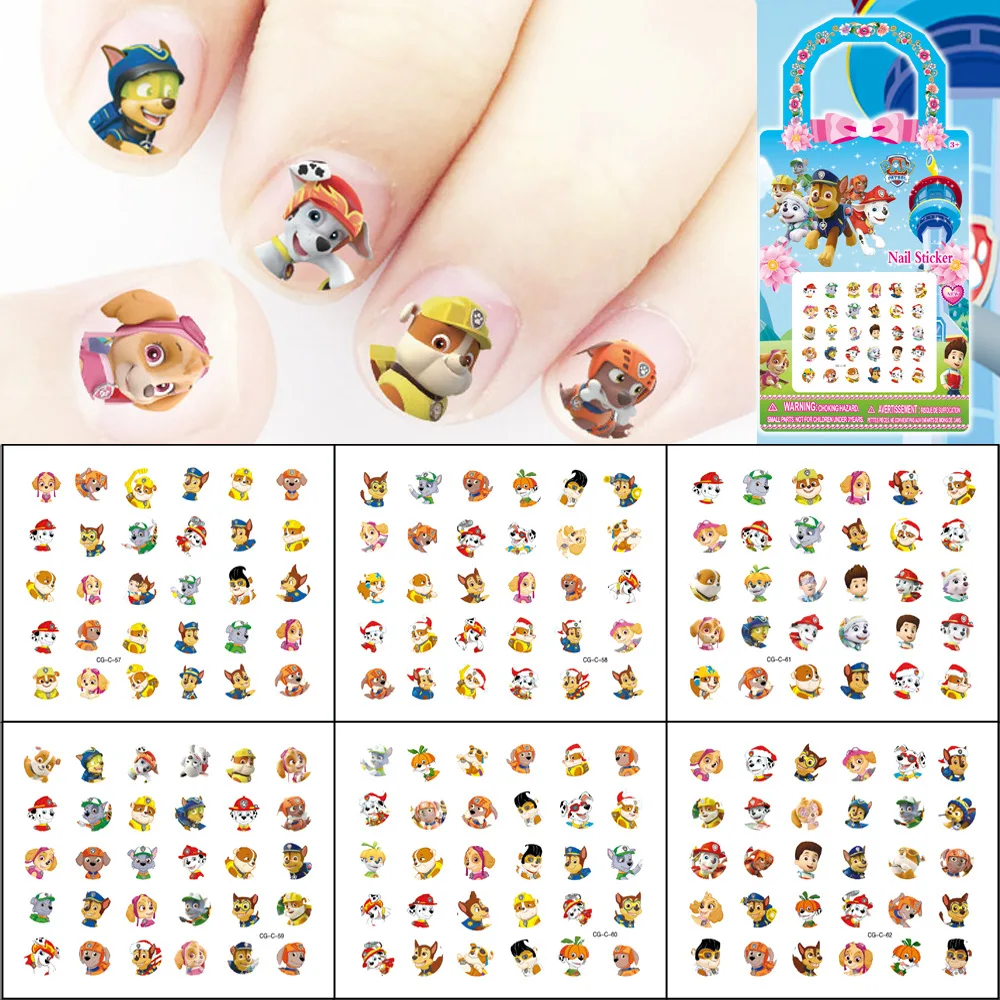 6PCS PAW Patrols Kids Anime Cute Nail Sticker Children Fingernail Decorations Paster Girls Cartoon Nails Art Decal Accessories