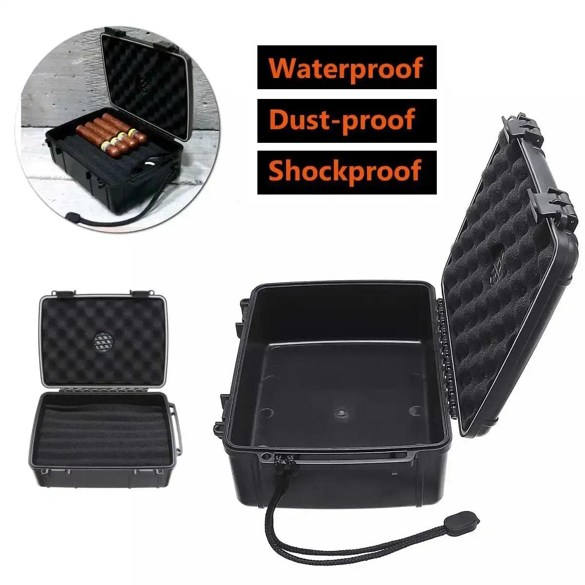 Waterproof Portable Cigar Humidor Box Cigar Case Travel Dust proof Shockproof Black Cigar Holder Storage Box Smoking Accessories