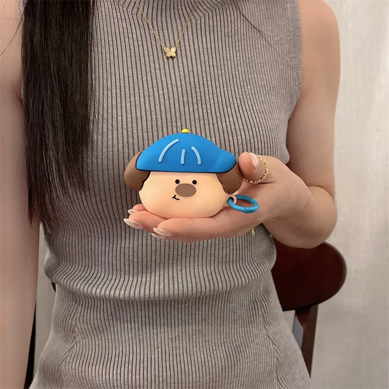Para funda Airpods Pro 2, funda para perro con sombrero azul de dibujos animados 3D para AIirpods Pro, funda protectora de silicona suave para auriculares para Airpods 1/2