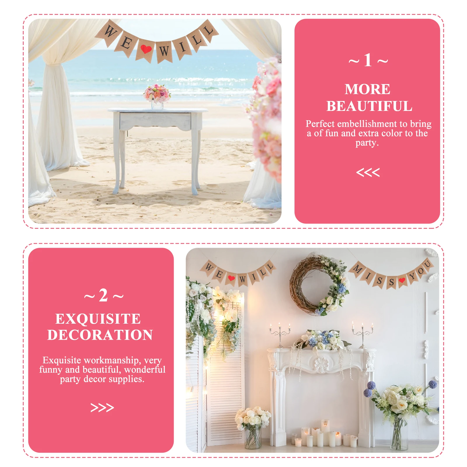 

We Will Letters Bunting Banner Heart Pattern Linen Burlap Party Decoration Valentine's Day Proposal Engagement Pull