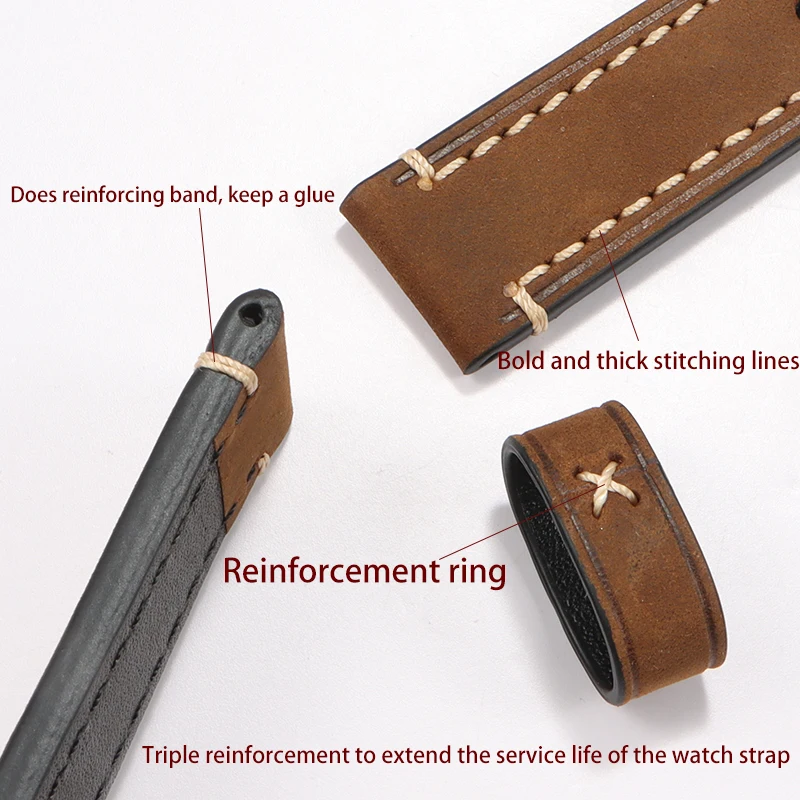 Dark brown Crazy Horse leather watch band for Panerai Seiko Breitling Replace Wristbands Soft leather watch strap 20mm 22mm 24mm view 6
