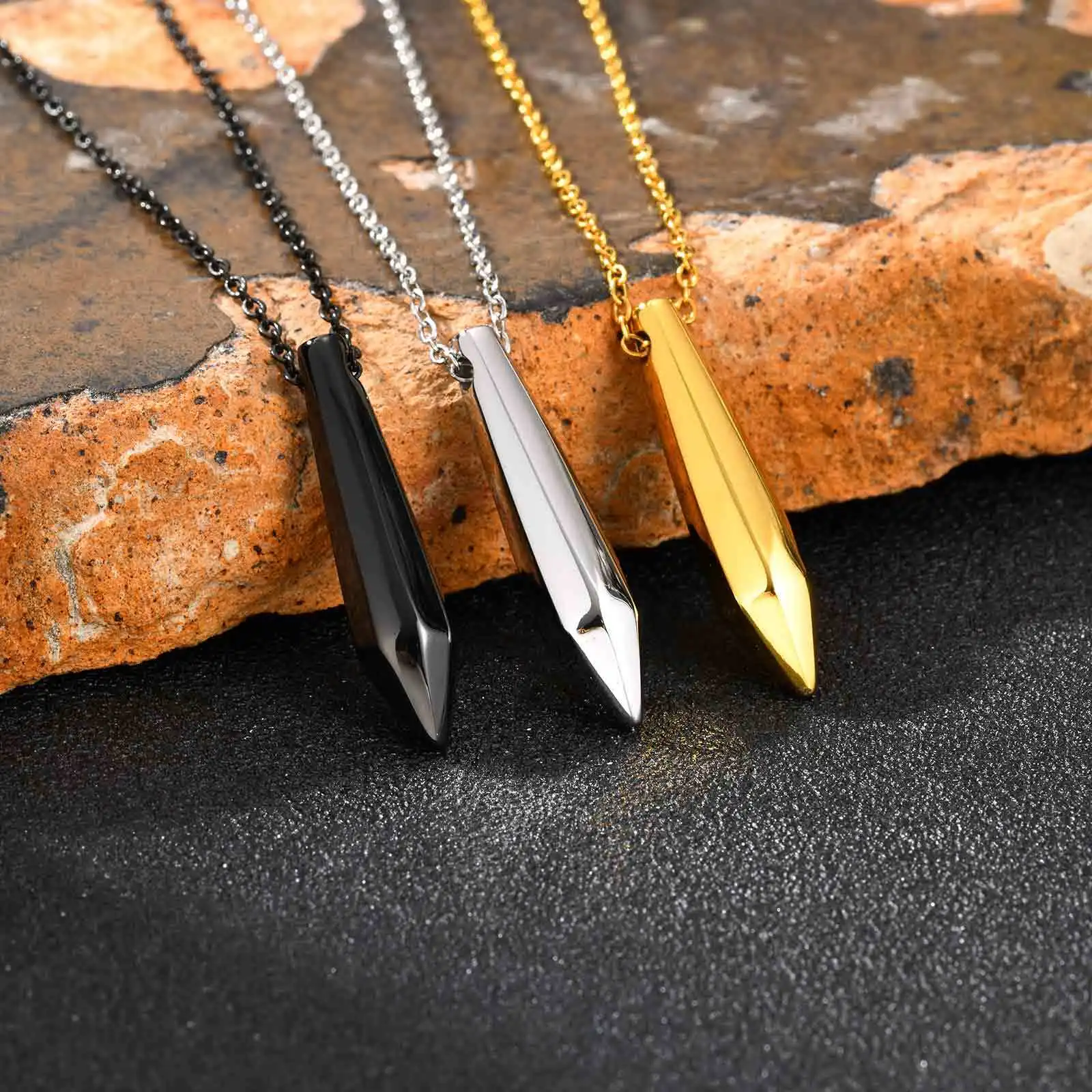 Stainless Steel Cut Bullet Necklace for Men,Stylish Vertical Pendant Necklace,Birthday Party Gift - Image 4