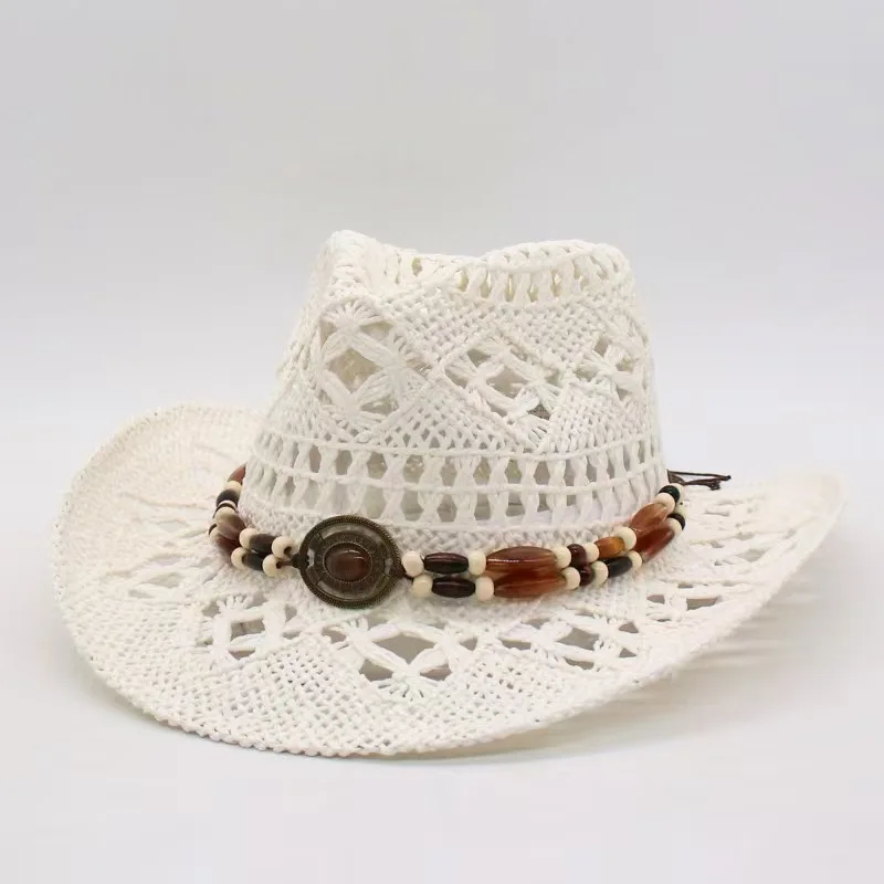 Vintage Sommer Strand Bohemian Strohhut mit Muscheln für Damen und Herren, Western Cowboyhüte mit Holzperlen, Ausgehöhlter Sonnenhut, Urlaubsmütze – Detail 29