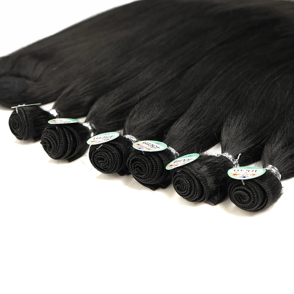 Synthetic Straight Hair Tail Curl Black 16 18 20‘’ 6 Bundles With Closure High Temperature Fiber Weave Hair Extensions For Women view 3