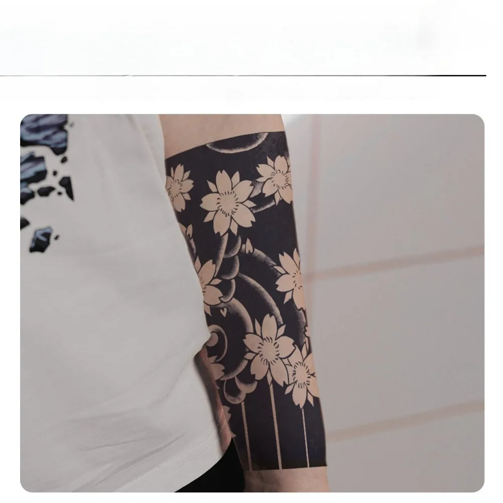 Dark Gradient Tattoo Sleeve Stickers Full Arm Body Art Matte Non Reflective Semi Permanent Look Easy Application for Woman Man