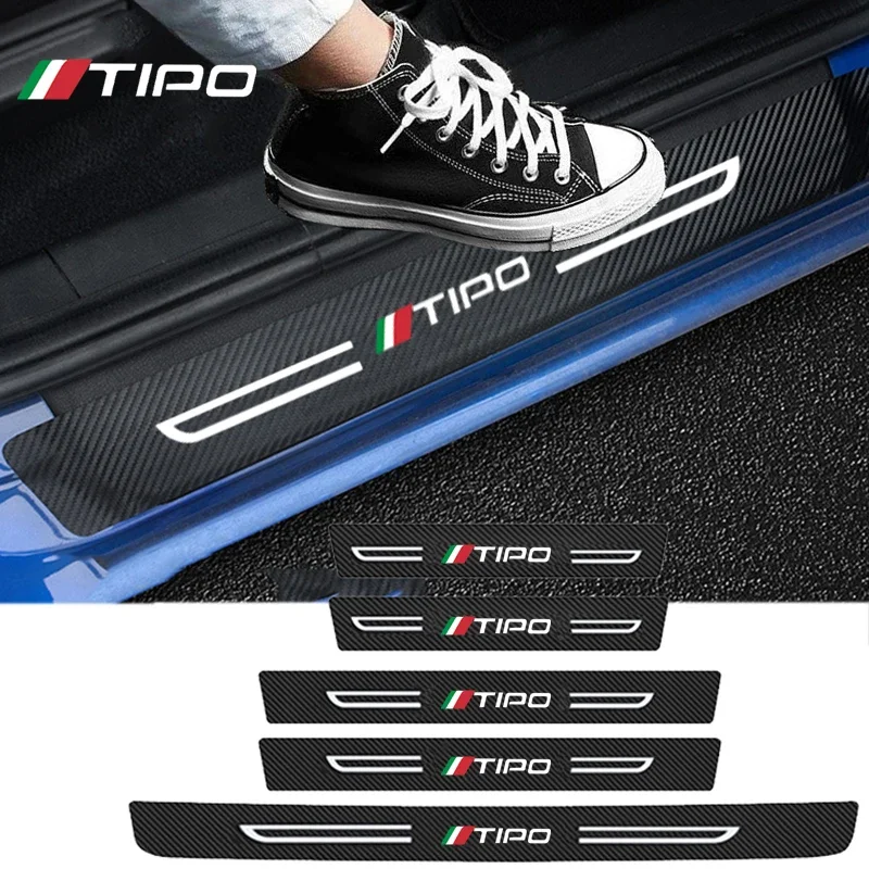 Pegatinas de fibra de carbono para umbral de puerta de coche, película protectora, placa antideslizante para umbral de puerta, calcomanías para accesorios de emblema TIPO para Fiat